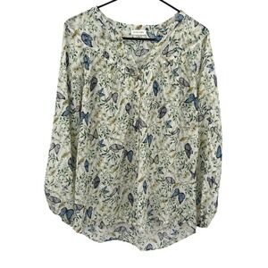 Butterfly Fairy Botanical Blouse M Long Sleeve Ivory Romantic Cottagecore‎